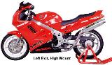 Late RC36 sporting a TBR full stainless steel left-exit high-mount exhaust system.  (Note: no passenger footpegs)